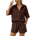 thumbnail image 3 of WAYUTE 2 Piece Sets for Women Trendy Lapel Solid Color Blend Shirt and Shorts with Pockets Comfortable Soft Summer Casual Wear, 3 of 7