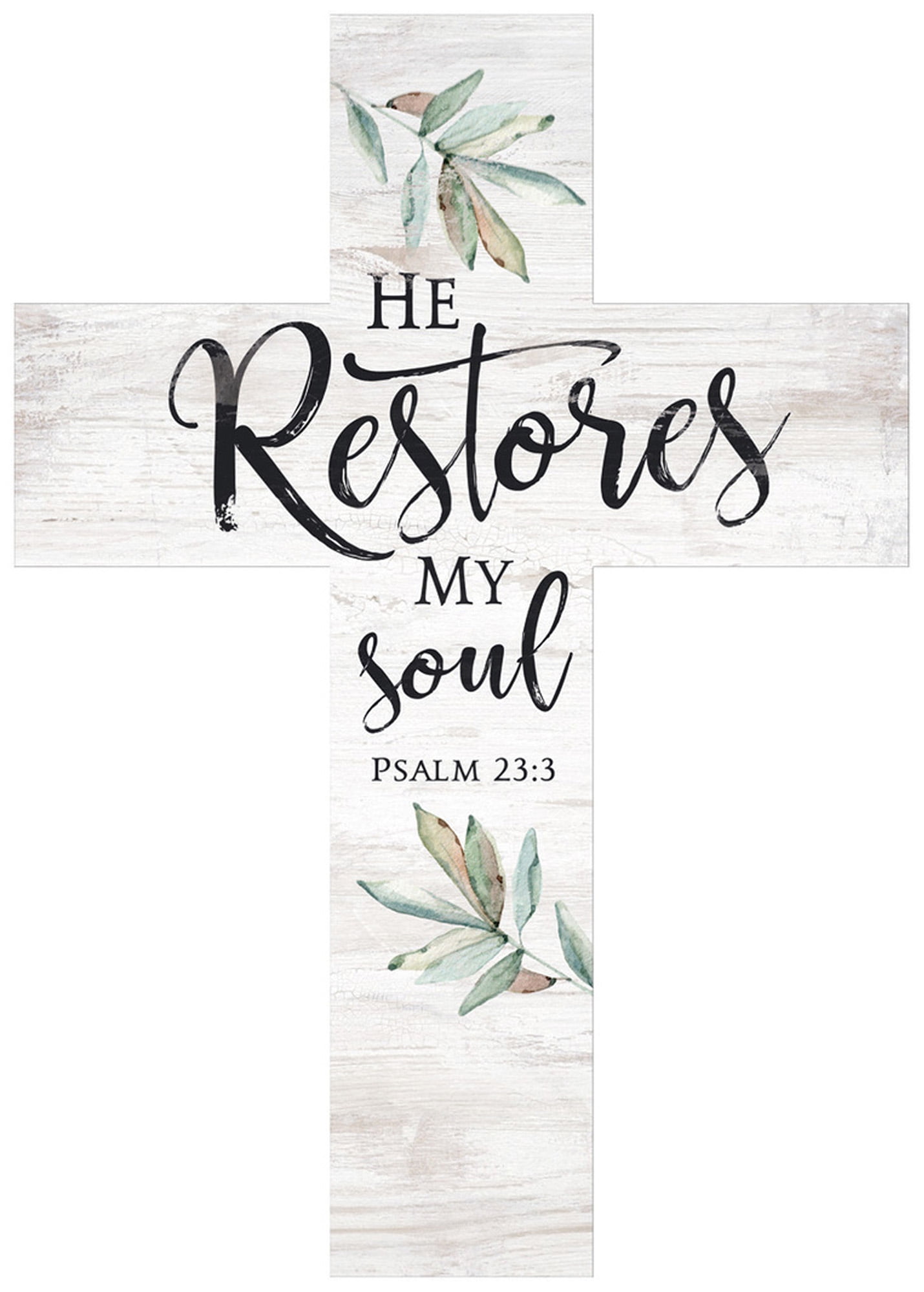P Graham Dunn He Restores My Soul Psalm 23:3 Whitewash 7 x 7 Inch Wood Pallet Wall Hanging Sign