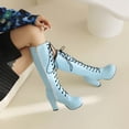 thumbnail image 5 of Metallic Knee High Combat Boots for Women Punk Gothic Leather Platform Chunky Heels Tall Riding Dress Boots, 5 of 7
