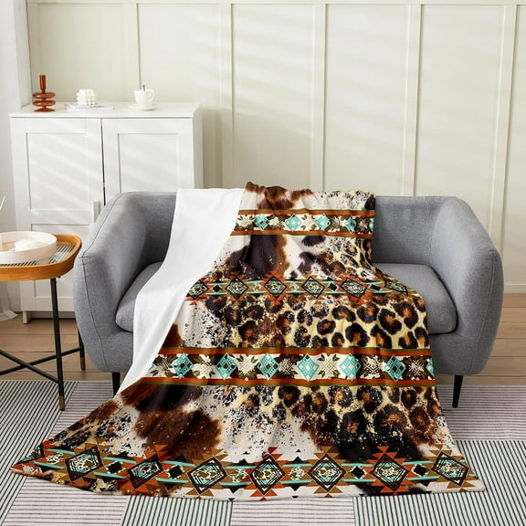 Cowhide Fleece Blanket Brown Leopard Blanket Western Throw Blanket Queen Inch Exotic Aztec Cowative Flannel Blanket Farmhouse Wild Animal Skin Microfiber Fuzzy Blanket Multi 12 Queen