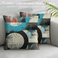 thumbnail image 3 of Turquoise Ombre Art Throw Pillow Cover Modern Retro Circular Geometry Circle Pillow Cover,Abstract Round Oil Painting Graffiti Cushion Cover ,Grunge Striped Farmhouse,Blue Grey Black, 3 of 5