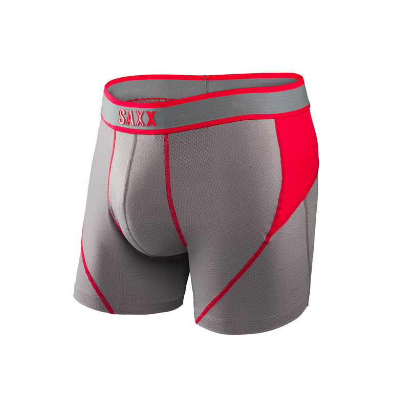 Saxx Mens Kinetic Performance Boxers Underwear Small Rock/Red 