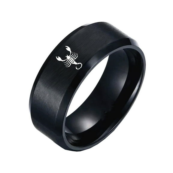 PAURO Men's Stainless Steel 12 Constellation Ring 8MM Wedding Band Horoscope Zodiac Signs Simple Scorpio Black Size 12