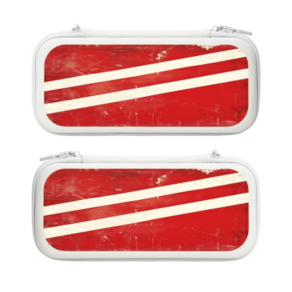 Red White Strip, Carrying Case For Nintendo Switch & OLED Version, Eva Lightweight Shockproof Protective Pouch Case for Game Console & Accessories with 10 Game Card Slot & Wristband, White