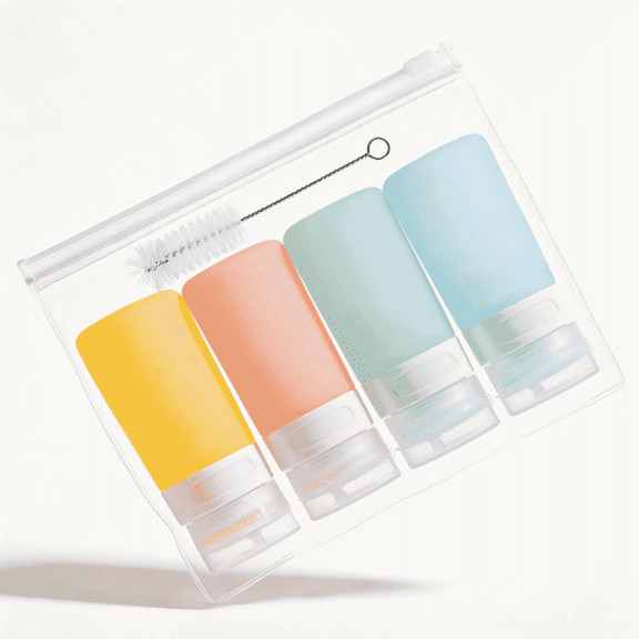 Micebay Condiment Squeeze Bottles for Sauces, 2 oz Mini Silicone Dressing Containers with Reusable Bag for Meal Prep and Bento Boxes, 4 Pack