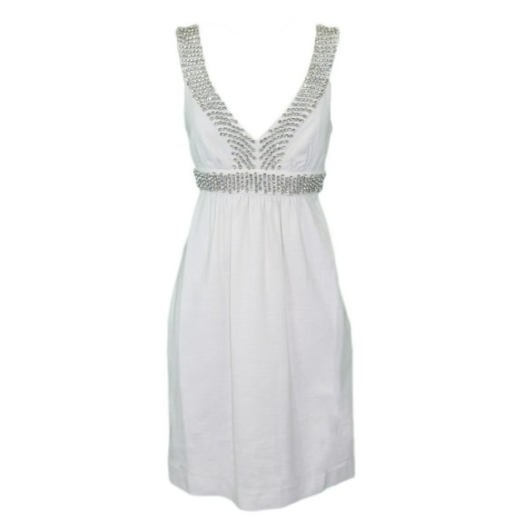 ELIZABETH MCKAY White Rhinestone Empire Waist Virginia Dress 5062 Sz 0