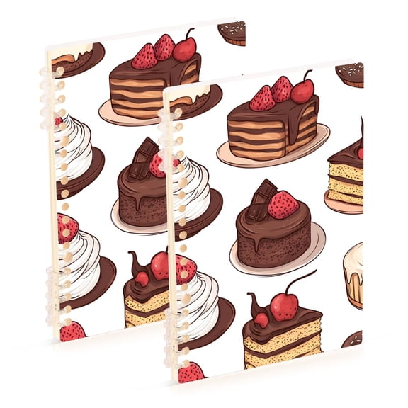 FORMRS 1-Subject Spiral Notebook 8" x 5" College Ruled 60 Refillable Sheet A5 Hard Cover, 2 Pack, White Chocolate Cakes