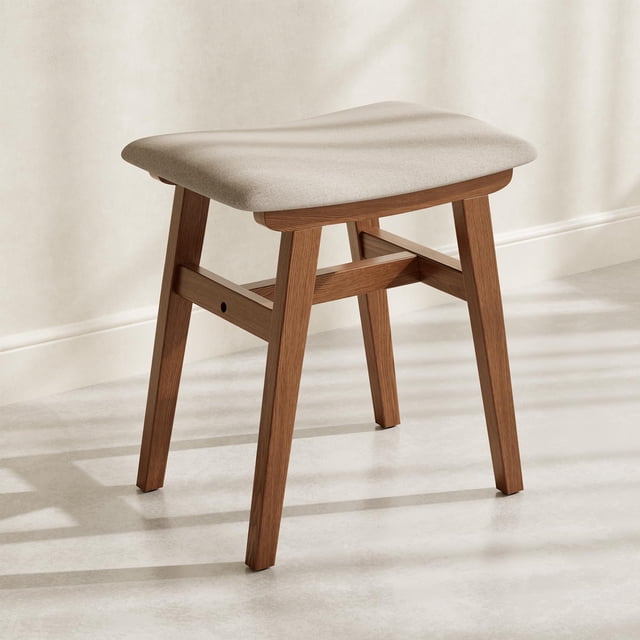 Banco de tocador Muwuele de madera de nogal con cojín de lino, 47 cm