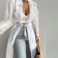 thumbnail image 4 of XISAOK Casual Women's See-Through Mesh Long Coat Buttoned Streetwear Jackets with Belt, 4 of 15