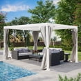 thumbnail image 2 of GAZEBETER 10' x 12' Louvered Pergola, Outdoor Aluminium Pergola with Adjustable Roof, Curtains and Netting, Hardtop Gazebo for Patio, Deck, Garden, Yard, Beach, White, 2 of 6