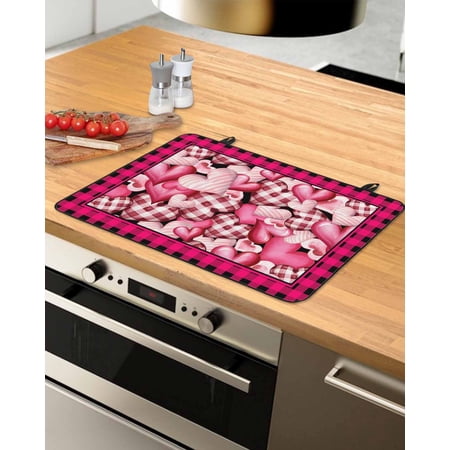 Large Induction Cooktop Protector Mat Valentine s Day Stove Top Covers for Electric Stove Romantic Love Pink Buffalo Plaid Decorative Stove Burner Cover Mats Glass Top Stove Cover