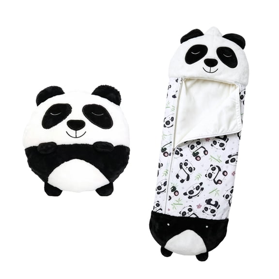 2BK (54"x20") S Size Kids Panda Sleeping Bag with Pillow - 2-in-1 Foldable, All Seasons, Soft & Warm
