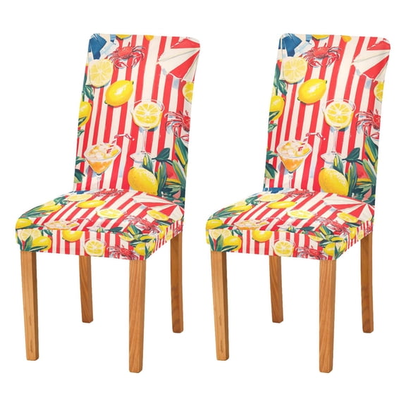 Yayeee 2 Pack Dining Chair Covers Stretch Parson Chairs Slipcovers Seat Protector, Red Striped Lemon