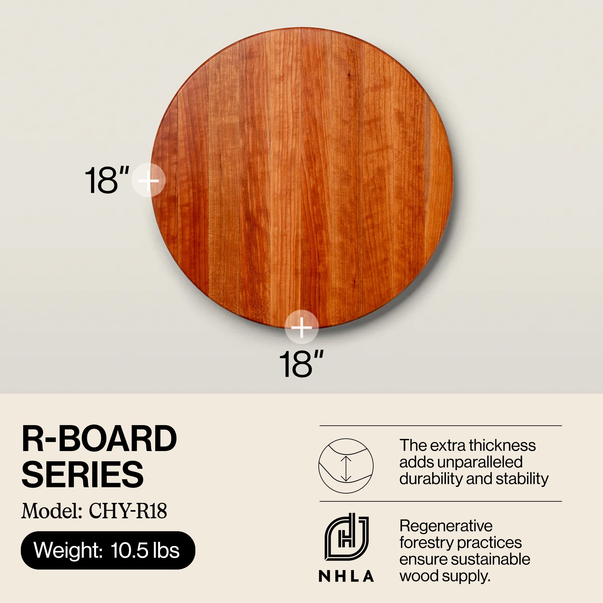John Boos R-Board Reversible Wood Cutting Board, 18" x 18" x 1 1/2", Cherry
