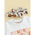 thumbnail image 5 of TSEXIEFOOFU Kid Girls Halloween Pants Set Letters Print T-shirt with Pumpkin Coffee Print Flare Pants and Bowknot Headband, 5 of 8