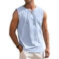 thumbnail image 3 of HAOMEILI Men's Cotton Linen Tank Top Shirts Casual Sleeveless Lace Up Beach Hippie Tops Bohemian Renaissance Pirate Tunic, 3 of 7