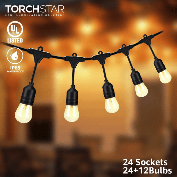 TorchStar 50Ft Sockets Outdoor Lights, String Lights Patio, Garden, Party, 36 Bulbs Included - Walmart.com