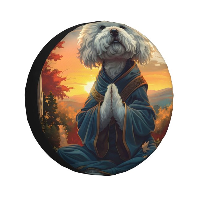 Balery Sunset Meditating Bichon Frise Cubiertas para Neumáticos - Protector Resistente para Neumáticos de Camioneta, SUV, Remolque, Camper y RV-15 inch