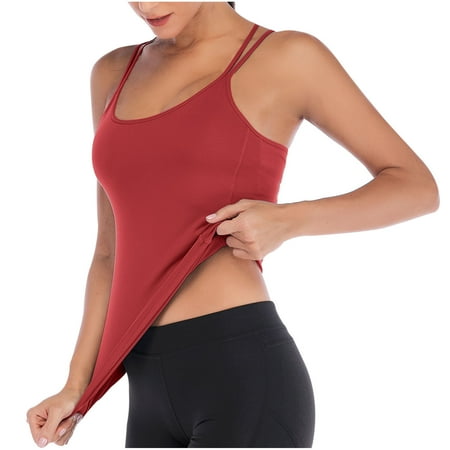 fatyb Yoga Tank Tops for Women Built in Bra Strappy Back Sports Tops Padded Workout Tanks Activewear