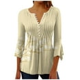 thumbnail image 1 of IROINID On Sale Plus Size Shirts for Women Crew Neck Long Sleeve Comfortable Trumpet Printed Buttoned Basic Ruched Tops Pleated T-shirts Blouses,Yellow, 1 of 5