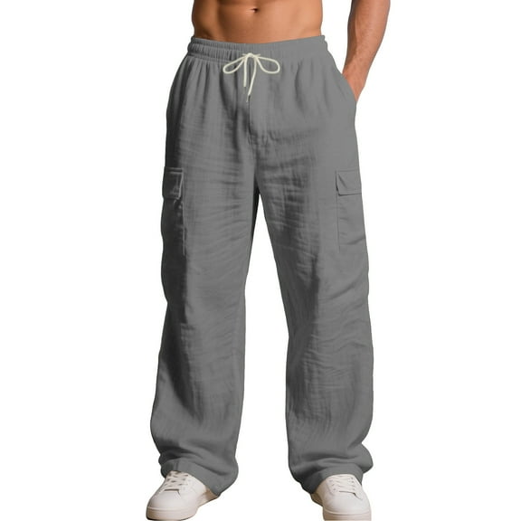 Mohiass Baggy Wide Leg Sweatpants Fall Casual Uncuffed Open Bottom Lightweight Drawstring Stretch Pants Men Gray S