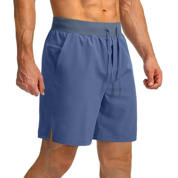 pstuiky Hombres bajos, Pantalones cortos casuales holgados de color liso con cremallera, bolsillo, cordón y cintura elástica para hombre Pantalones cortos cargo