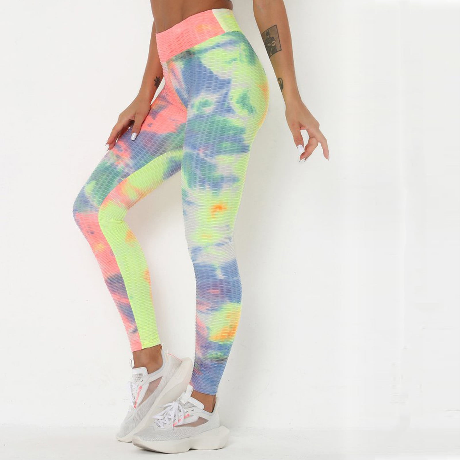 YWDJ Workout Leggings for Women Women Ink Yoga Tie-Dye Pants Slim And Hip  Lifting Exercise Bottom Pants Hot Pink L 