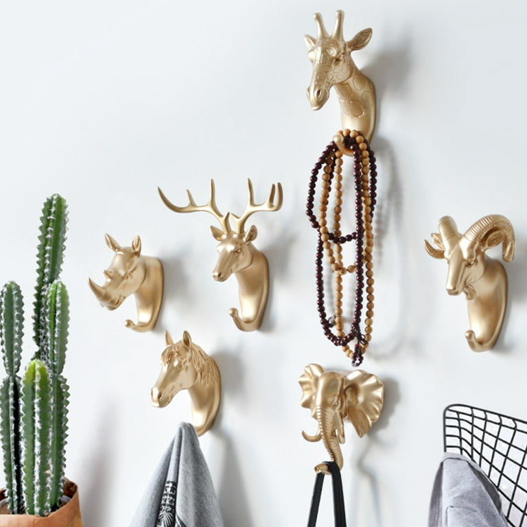 Nuolux Antique Deer Head Hook Hanger Animals Retro Hook Wall Decorative Hangers for Bar Restaurant (Golden)