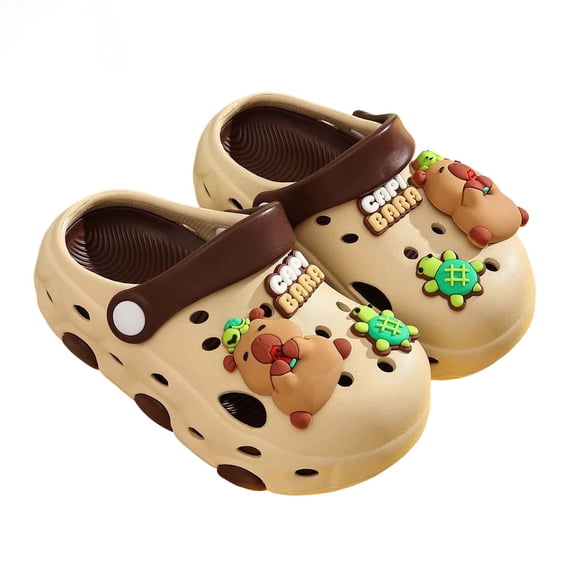 CUZIBR Toddler Kids Clogs Cute Cartoon Animal Graphic Summer Slippers For Girls Soft Anti- Sole Indoor Outdoor Waterproof Beach Sandal Holiday Vacation Casual Garden Shoes,Khaki,5-6 Years