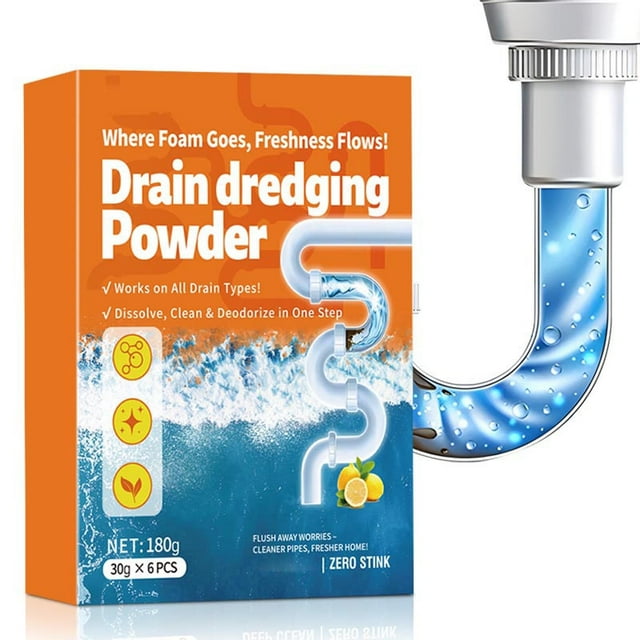 Orange Professional Drain Cleaner Powder For Kitchen Sink Pipe Clog Remover, Fast-Acting Foam Unclogs Grease Hair Soap Scum, Safe For Septic Systems
