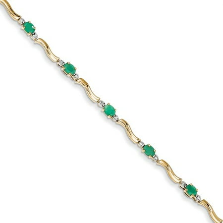 14k Yellow Gold Diamond and Emerald Bracelet. Carat Wt- 0.1ct. Gem Wt- 1.62ct