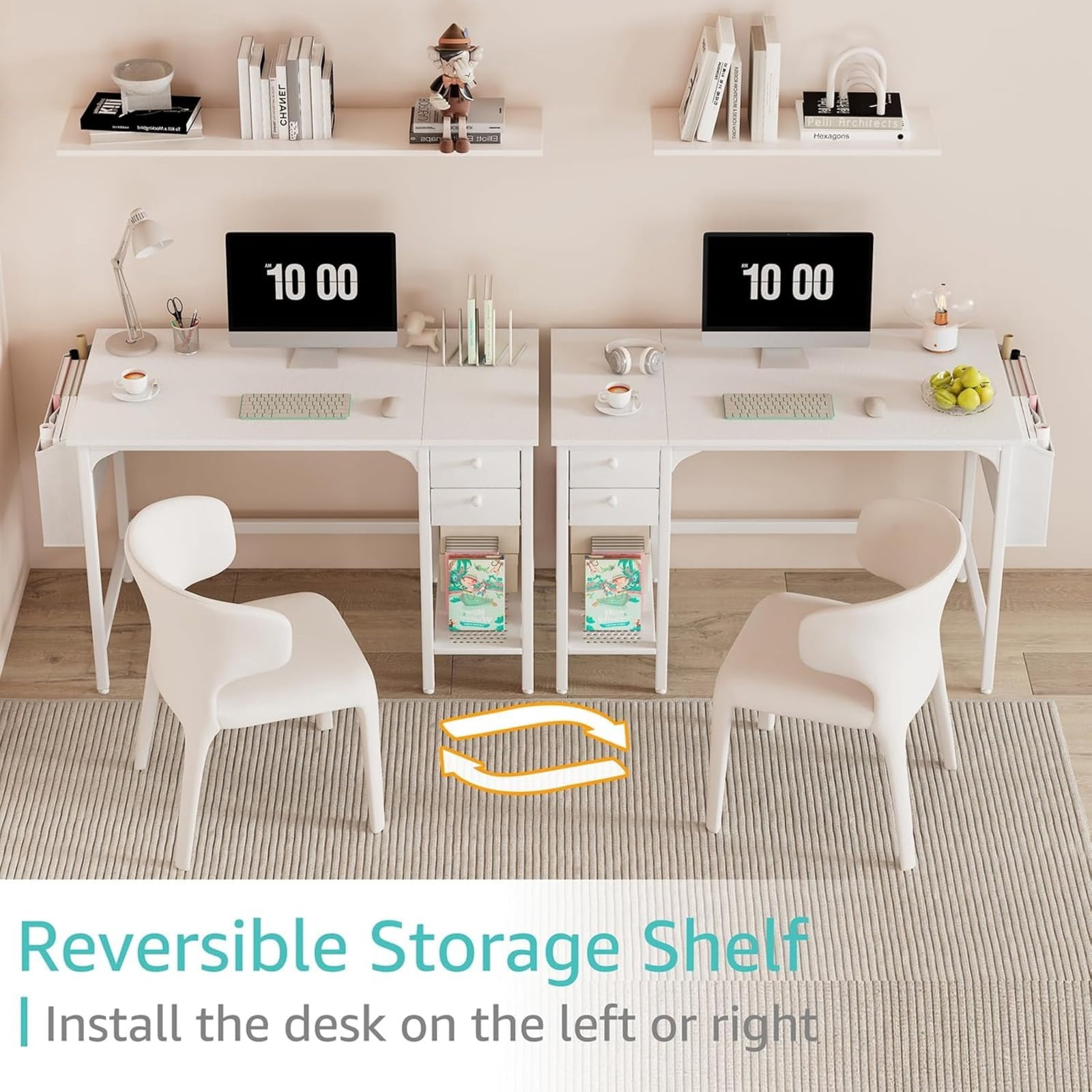 JEZWX 40" White Small Desk with Drawers for Home Office