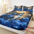 thumbnail image 4 of Homewish Jungle Wolf Family Twin Sheet Sets for Adult, Blue Rose Flower Floral Twin Fitted Sheet, Western Bohemian Style Flat Sheet, Lightweight Room Decor, 3-Piece, 4 of 8
