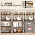 thumbnail image 4 of Rustic Brown Baker's Rack with Charging Station & Hooks - Kitchen Microwave Shelf | 23.6" x 15.7" x 49.5" Storage Unit for Living Room, Dining Area, 4 of 6