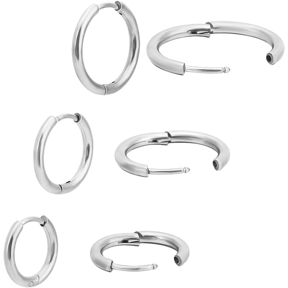 24Pcs 3 Styles 316L Surgical Stainless Steel Huggie Hoop Earrings for Girl Women Stainless Steel Color 12 Gauge 14~18x2mm Pin: 0.9mm 8pcs/style