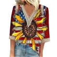 thumbnail image 2 of Feancey Womens 3/4 Sleeve Tops Casual 4th of July Sunflower Print Shirts Trendy Lace V Neck Baggy Blouses 2025 Summer Casual Patriotic Shirt Sales Today,Black,S, 2 of 5