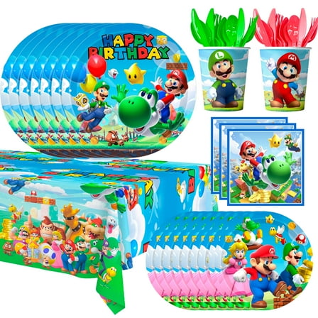 Marioo Birthday Party Supplies, 161pcs Marioo Party Decorations Tableware Set - Marioo Plates and Napkins Cups & Marioo Tablecloth etc Mario Bross Party Supply for Boys/Girls Kids