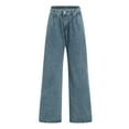 thumbnail image 6 of Mepaouo Womens Wide Leg Jeans High Waist Baggy Boyfriends Denim Pants Strechy Raw Hem Trousers(Blue,L), 6 of 9