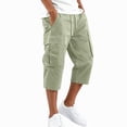 thumbnail image 2 of Zimjoy Men's Cargo Shorts Below The Knee Loose Elastic Waist Stretch Lightweight Capri Casual Outdoor Hiking Shorts with 4 Pockets Light Green M, 2 of 6