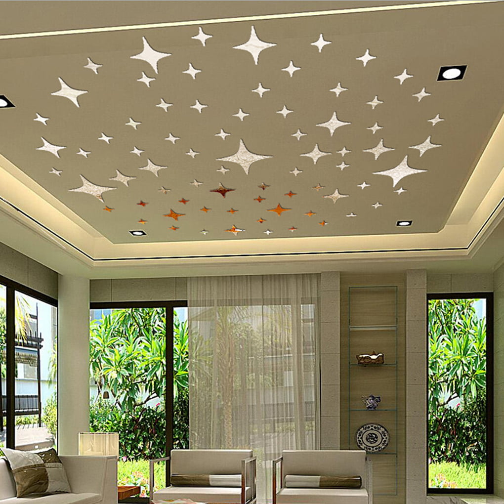 43pcs Twinkle Stars Ceiling Decoration Crystal Reflective DIY Mirror Effect 3D 
