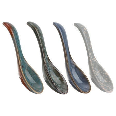 

4pcs Japanese Style Ceramic Rice Spoons Soup Spoons Home Spoons (Assorted Color)