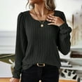 thumbnail image 2 of HAPIMO Women's Fashion Basic Shirts Slim Scoop Neck Pullover T-Shirt Clothes for Women Mid-length Solid Tops 3/4 Sleeve Blouse Cozy Casual Sweatshirt Black XXL, 2 of 9