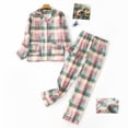 thumbnail image 2 of Arlun Womens Flannel Cute Pajama Sets Fashion Plaid Cartoon Pattern Printed 2 Piece Pjs Loose Soft Comfortable Warm Loungewear Button Down Long Sleeve Trousers Fall Winter Pajamas Set Beige L, 2 of 3