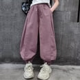 thumbnail image 3 of Girls Baggy Wide Leg Pants Kids Elastic Waist Parachute Track Pants with Pockets Tween Girls Trendy Clothes Bow Sweatpants, 3 of 3