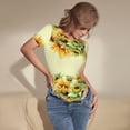 thumbnail image 5 of Balery Women'Ssunflowers On A Yellow Background Crew Neck Round Neck Short Sleeves Slim Fit Casual Basic Extender Bodysuit Daily Jumpsuit T Shirts-Medium, 5 of 9