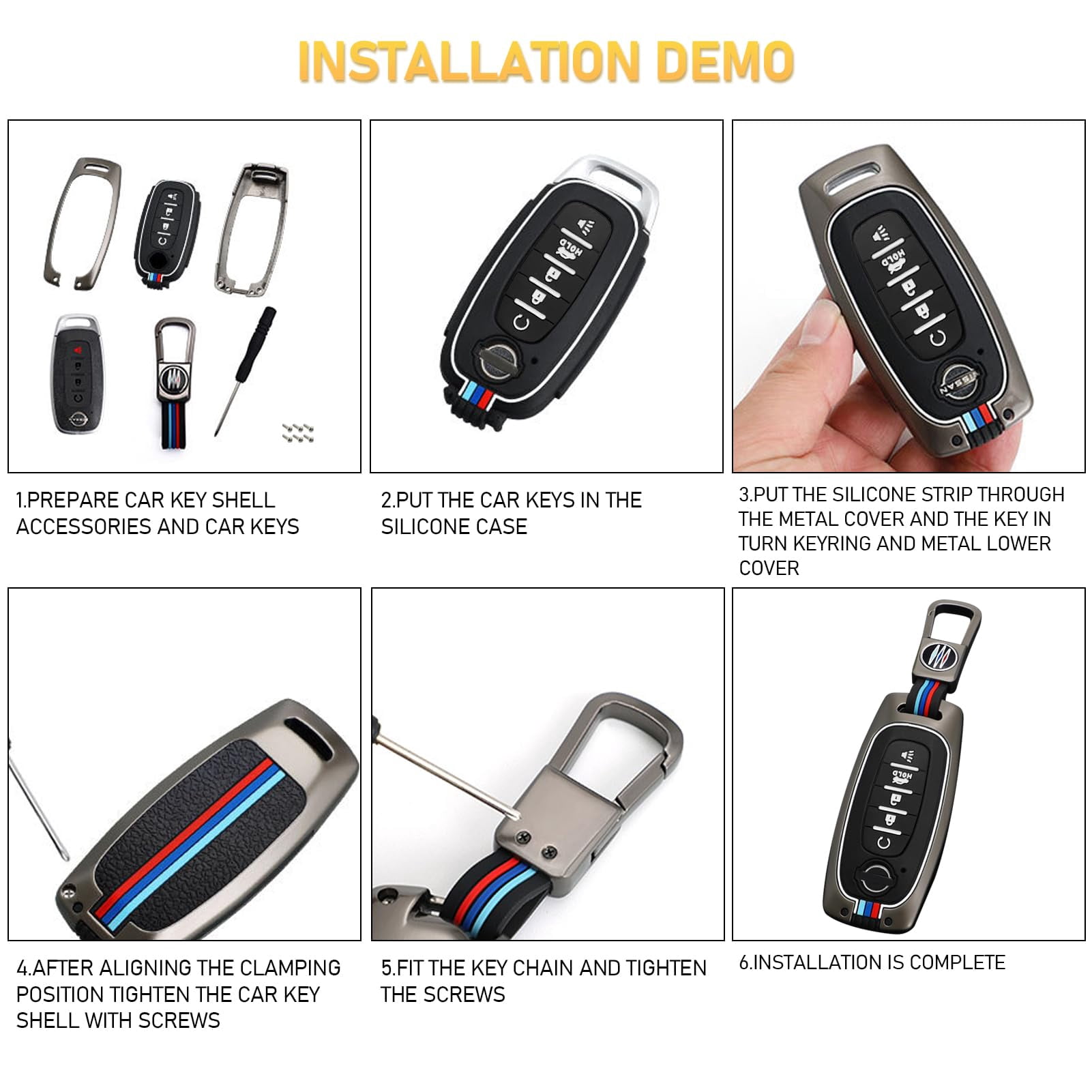 Compatible with 2023 2024 2025 Nissan Rouge Pathfinder Key Fob Cover 5 Buttons,2025 Murano Armada Key Fob Cover,2024 2025 Sentra Key Fob Case,Metal Shell & Soft Silicone Protection