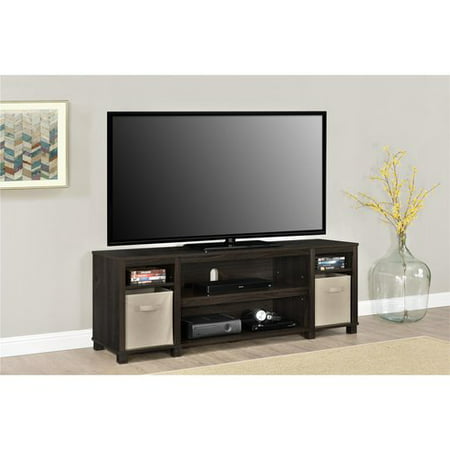 mainstays tv stand with bins for tvs up to 65", multiple colors - espresso