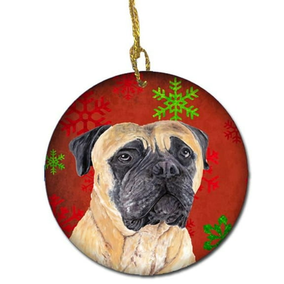 Mastiff Red Snowflakes Holiday Christmas Ceramic Ornament