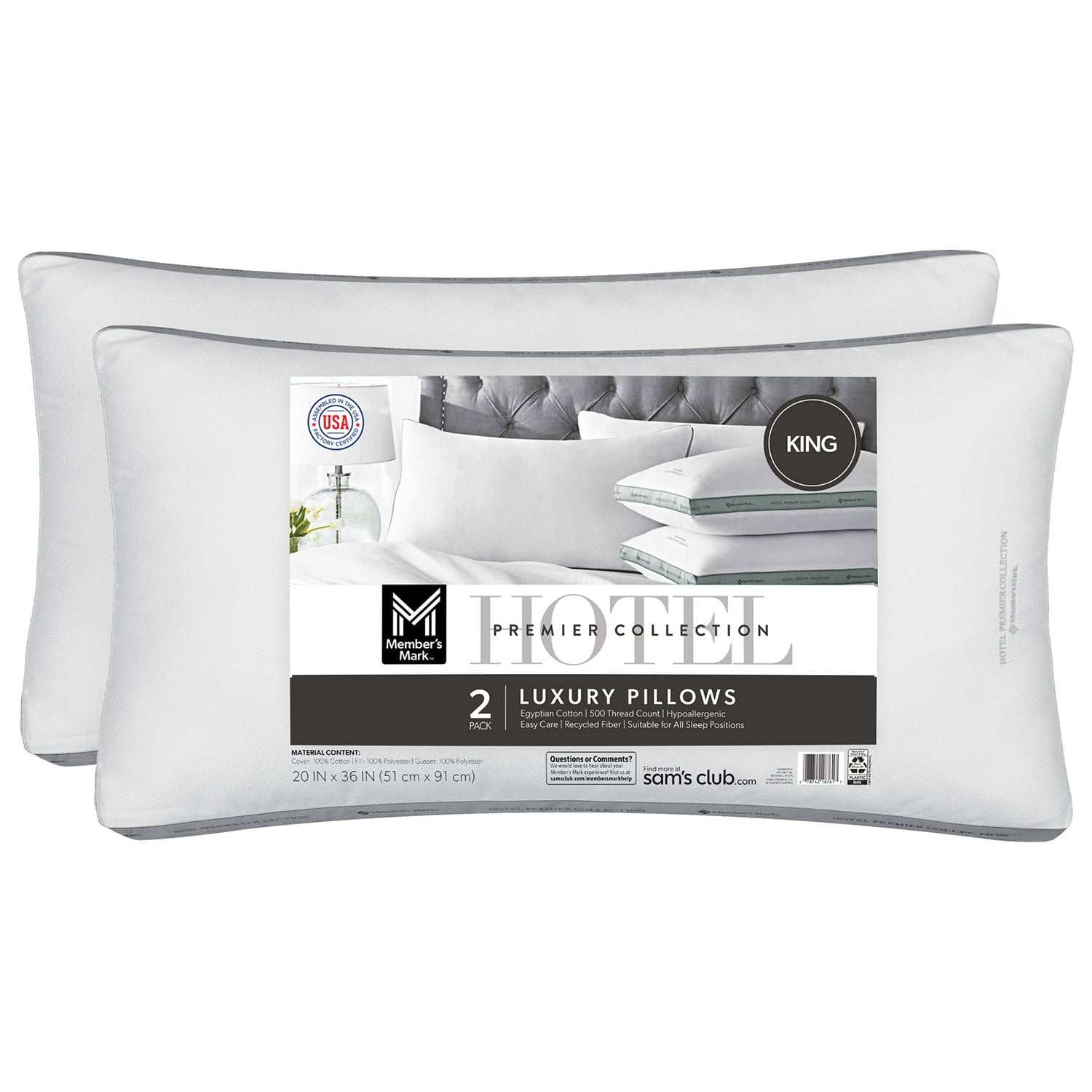 Member's Mark 2-Pack Hotel Premier Collection Down Alternative Bed Pillows, Assorted Sizes - Samsclub.com ( KING)