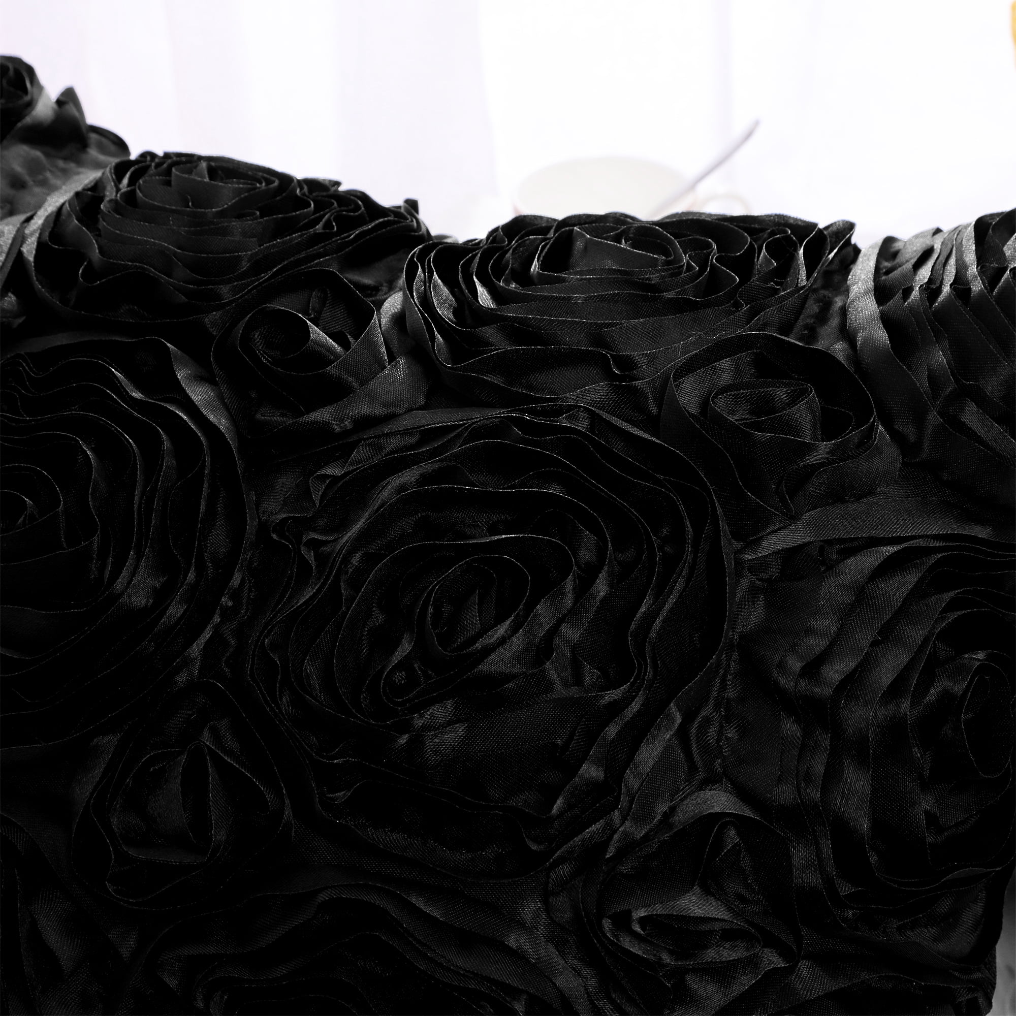PiccoCasa Decorative Throw Pillow Covers 3D Satin Rose Flower Shells Cushion Covers, 2Pcs, 16"x16" Black